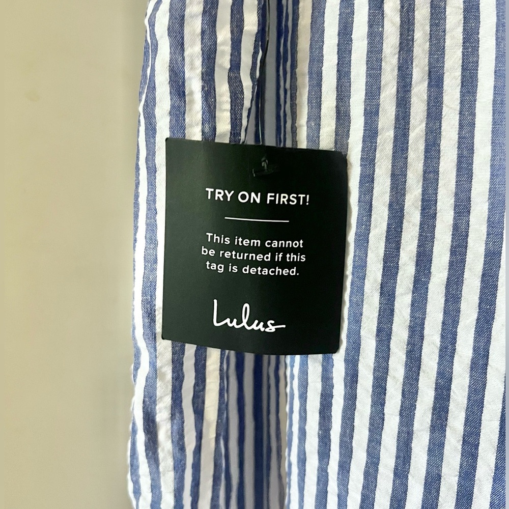 Messina Blue Striped Wide-Leg Jumpsuit by Lulus - Picture 5 of 9